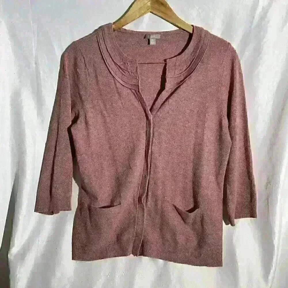 J Jill Sweater Womens Medium Heather Pink Wool and Silk Cardigan‎ Knit
